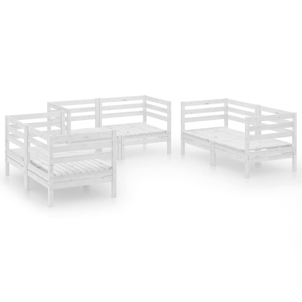 6-tlg. Garten-Lounge-Set Weiss Massivholz Kiefer